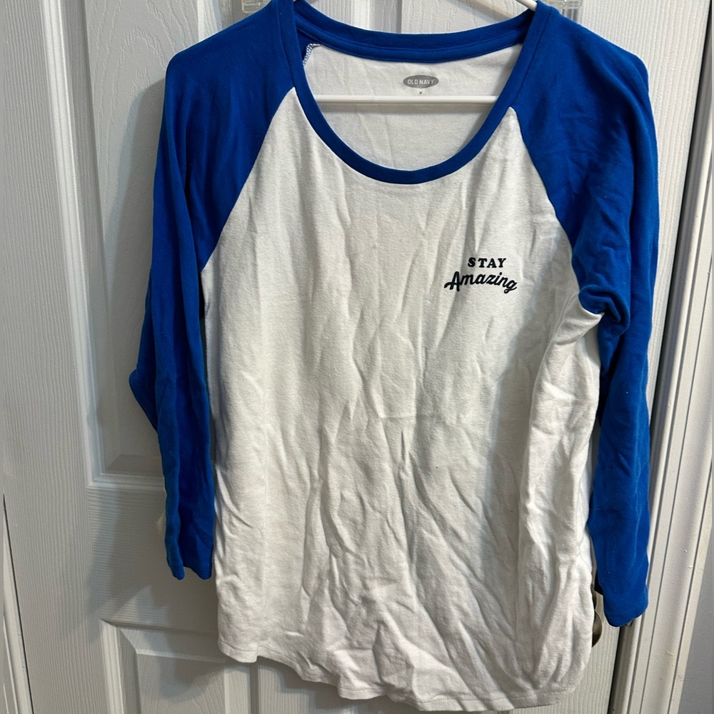Old Navy Blue and White Raglan Shirt --Women's Medium